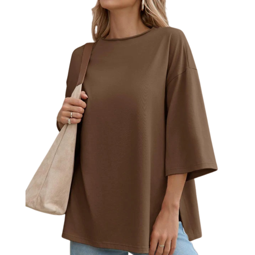 Fisoew Women's Oversized T-Shirt Casual Side Slit Loose Fit Summer Gym Tunic Top