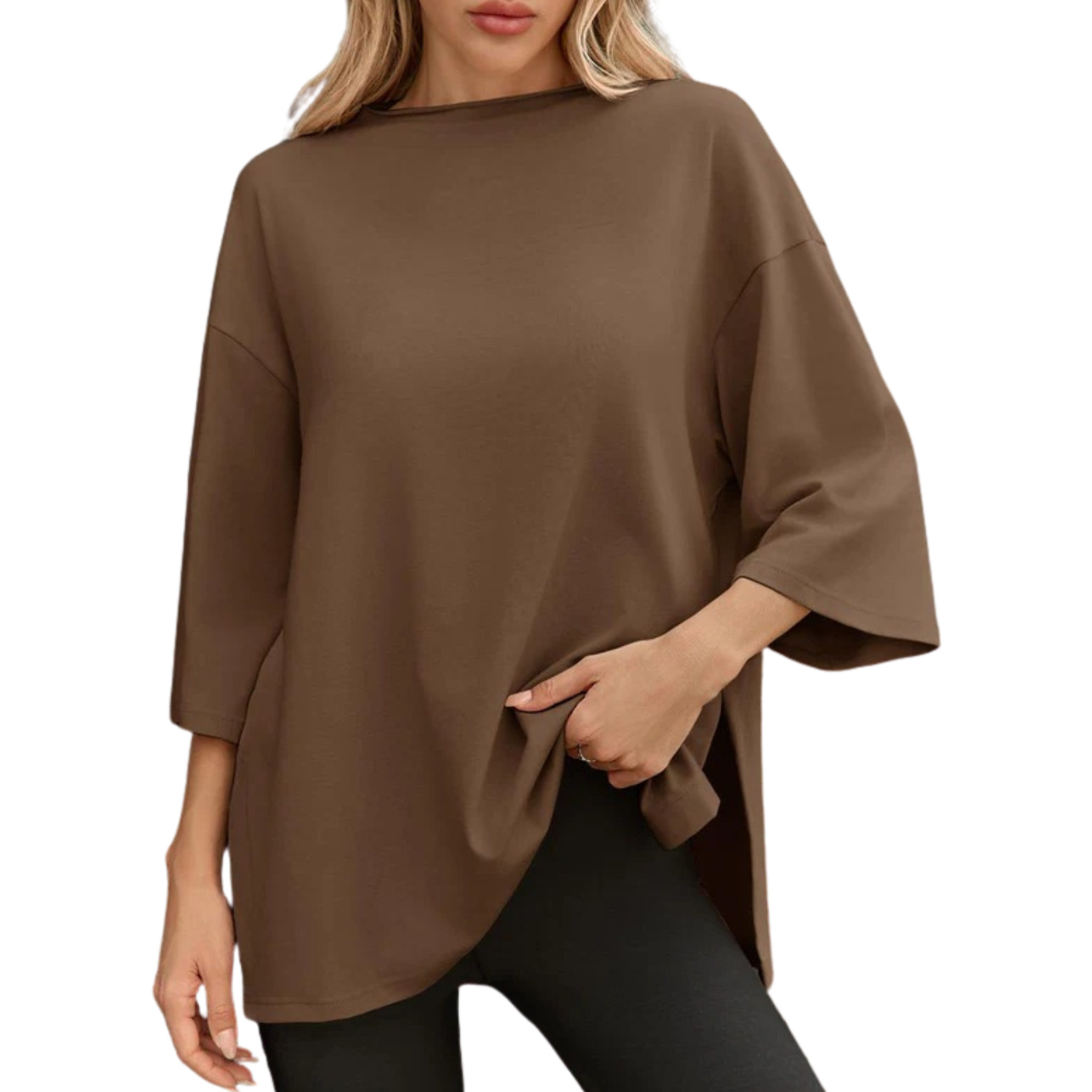 Fisoew Women's Oversized T-Shirt Casual Side Slit Loose Fit Summer Gym Tunic Top