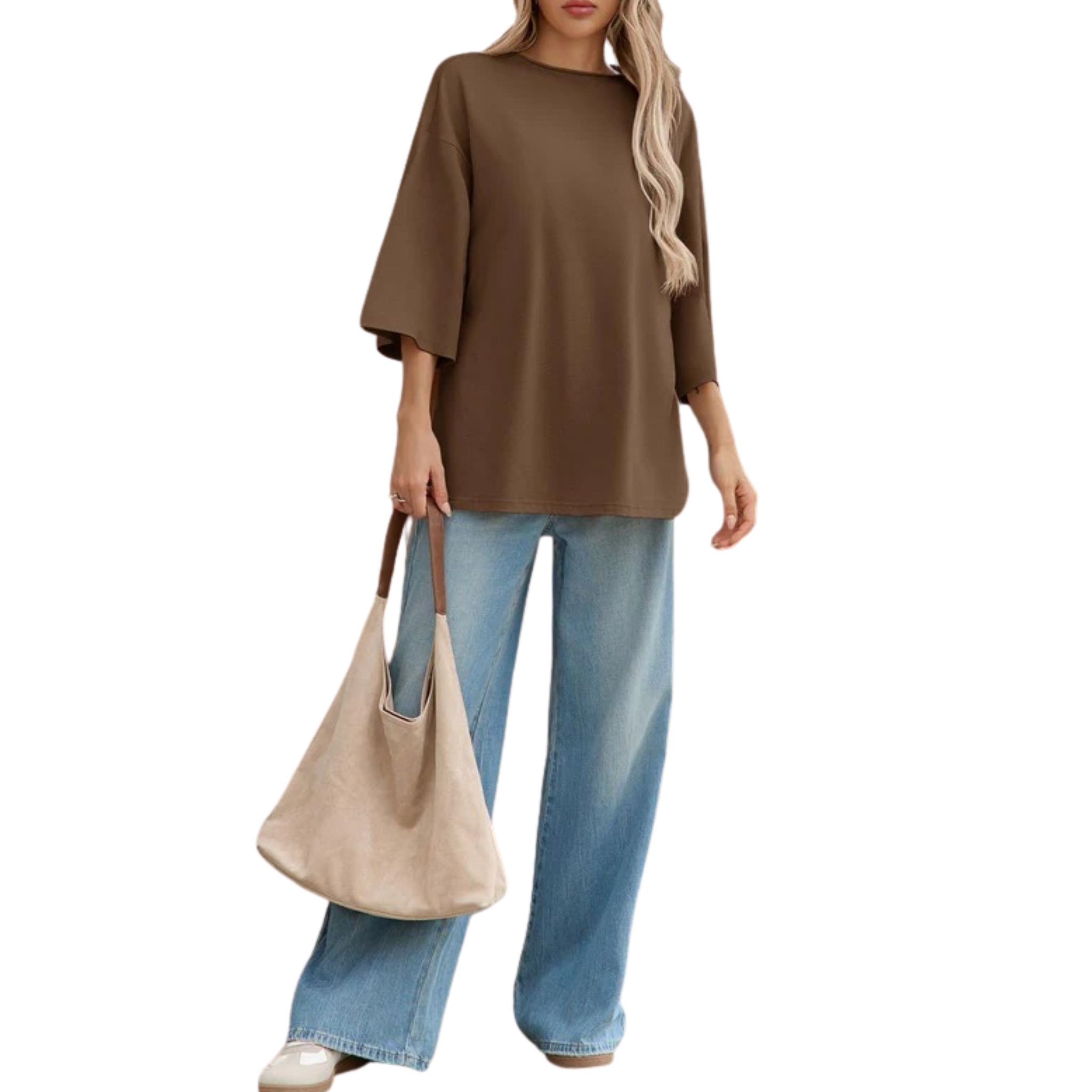 Fisoew Women's Oversized T-Shirt Casual Side Slit Loose Fit Summer Gym Tunic Top