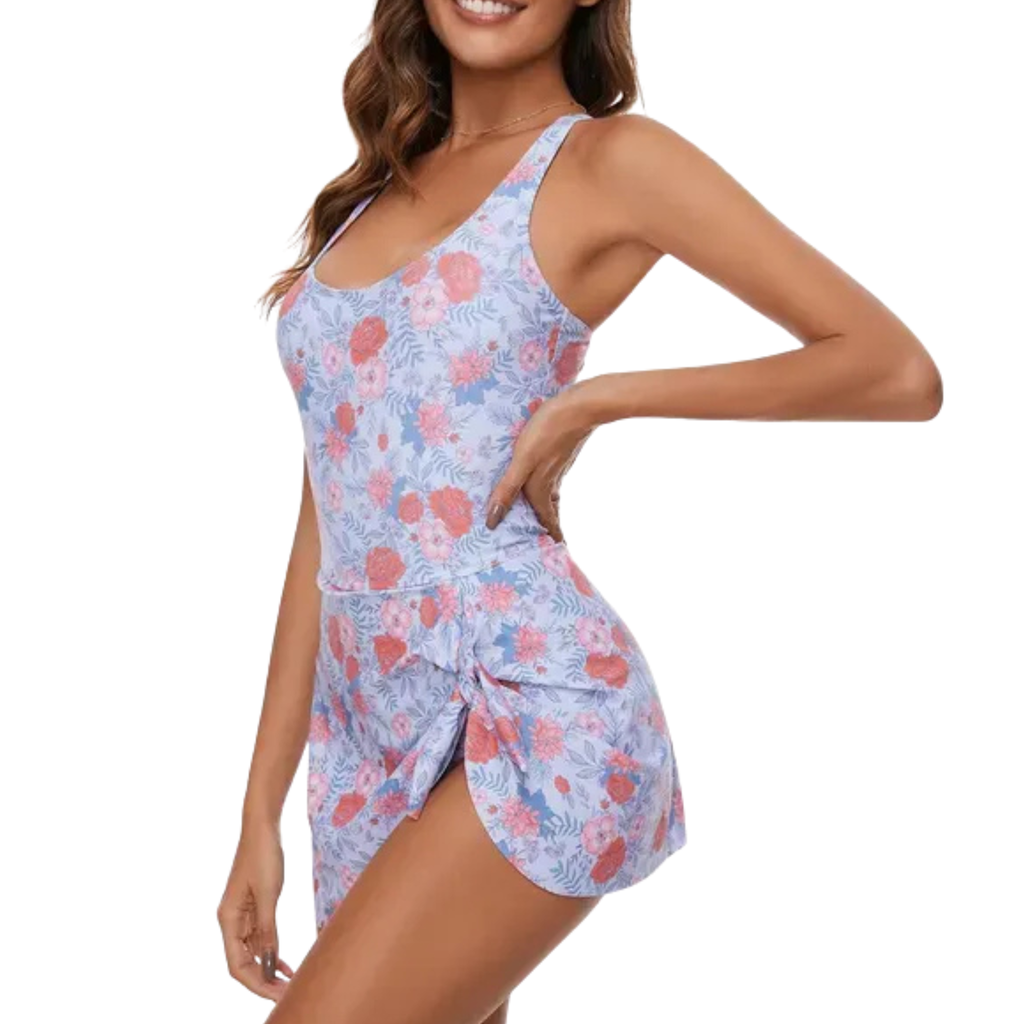 Girls Printed Skirt-Style One-Piece Swimsuit Tummy Coverage Quick-Dry Swimwear