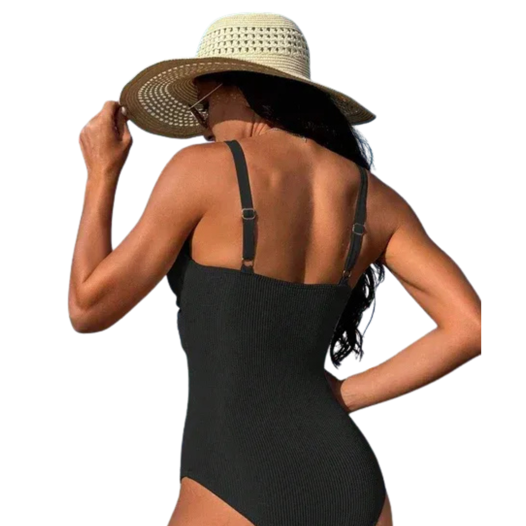 Women's V-Neck One-Piece Swimsuit with Belly Coverage Swimwear